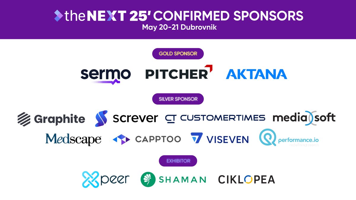 &gt;NEXT 25’ Dubrovnik – Sponsors &amp; Exhibitors reveal! 🎉&gt;

We’re excited to reveal the Gold &amp; Silver Sponsors and Exhibitors confirmed for our 5th-anniversary event! 

This is just the beginning—stay tuned as we continue to add more to this incredible lineup. 💡

#NEXTPharmaSummit
