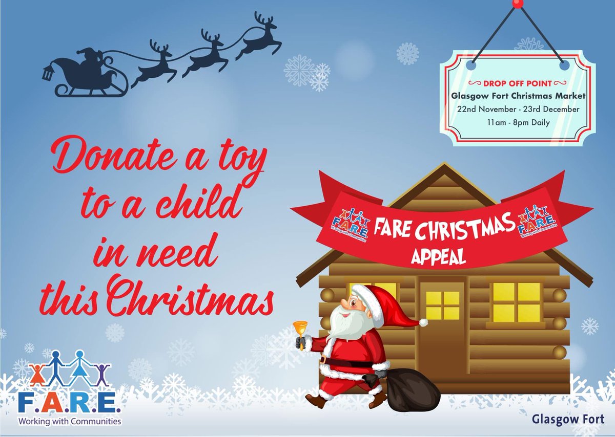 Only #27sleeps until Christmas day🎅and unfortunately many children living in our communities will not receive a gift from Santa. 

At FARE we are trying to ensure no child goes without, but to do this we need your help!👇

fare-scotland.org/christmas 

#FareChristmas #GlasgowFort