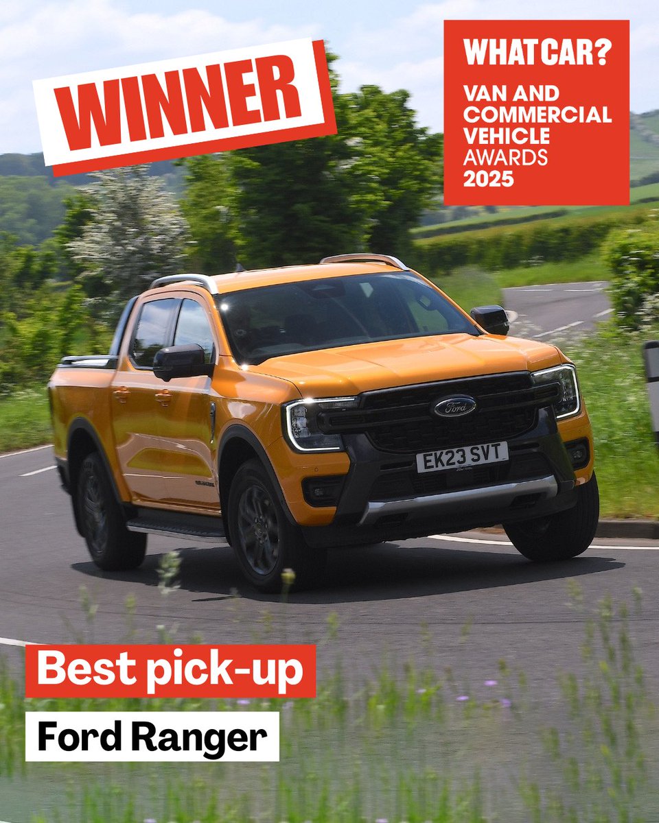 Our next award is for the best pick-up truck 🛻

Our winner offers an impressive blend of comfort and good on-road dynamics, without sacrificing off-road ability or carrying capacity 🤩

It’s the <a href="/forduk/">Ford UK</a> Ranger! 🎉🎊

#WhatCarAwards  #VanandCommercialVehicleAwards