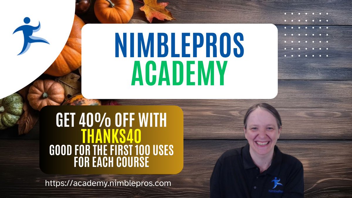 🙏🏻 We are thankful for all of you followers and the community adventures we go through together!

This US Thanksgiving, we are running a deal on our courses - use THANKS40 to get 40% off each course!

academy.nimblepros.com

#TechTraining #IdentityEssentials #CleanArchitecture