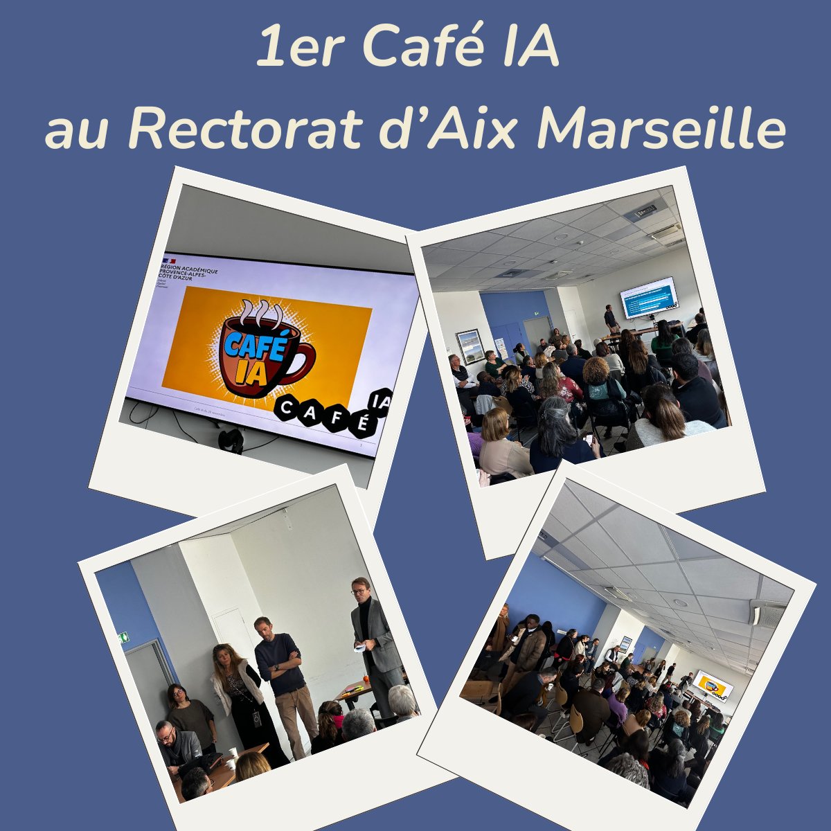 DranePaca's tweet photo. Retour sur le 1er #caféIA  au rectorat @AcAixMarseille 

Ouverture de ce temps convivial par Laurent Noé, secrétaire général @RegionAcPaca  

Autour d'un café ☕️, discussion sur les pratiques actuelles et espérées des personnels en matière d'#IA

Un RDV riche et apprécié ! https://t.co/9RXY9wllNe