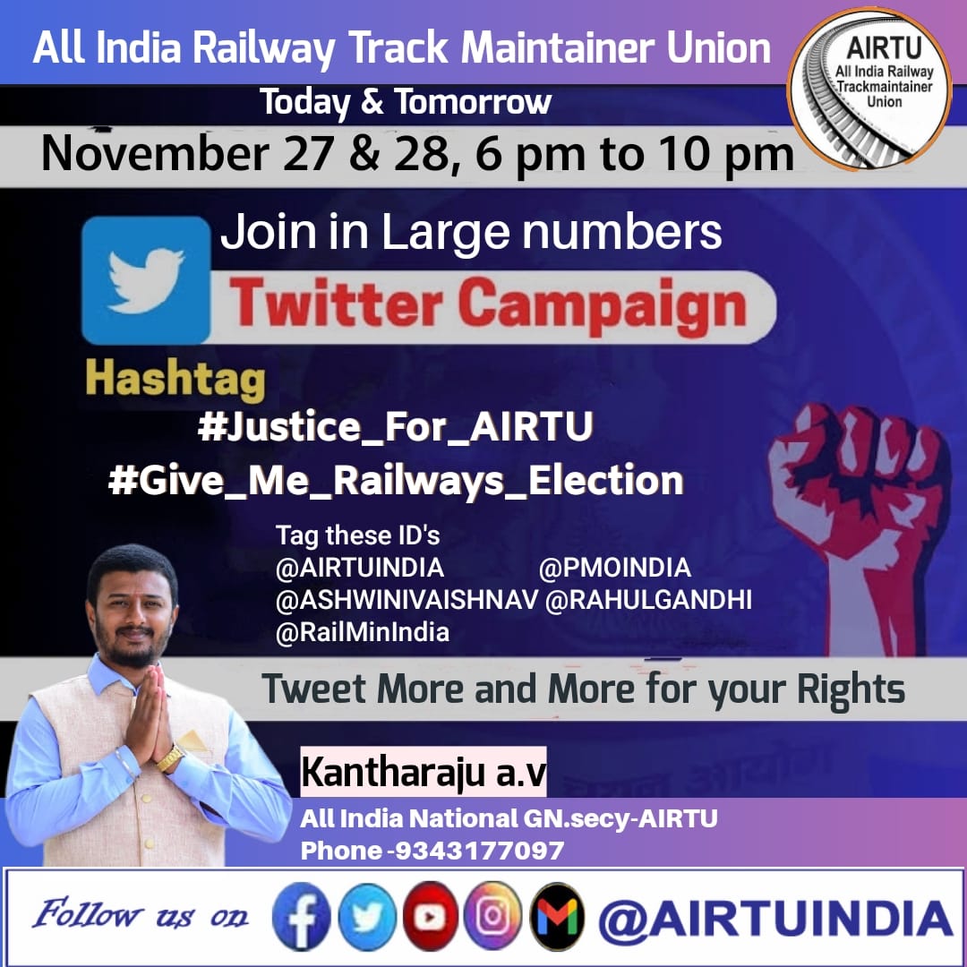 rinkesh9413's tweet photo. @PMOIndia
@RahulGandhi
@RailMinIndia
@AshwiniVaishnaw
@AIRTUINDIA
💐🙏🇮🇳🙏💐

#Justice_For_AIRTU 
#Give_Me_Railways_Election https://t.co/DmPGYSWxrD