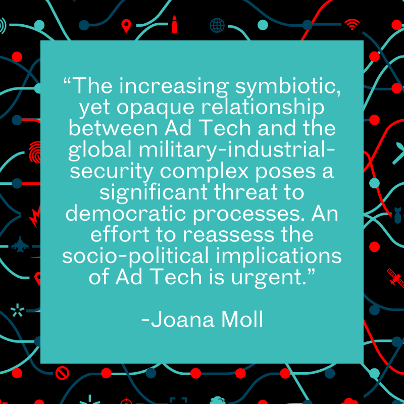 disruptberlin's tweet photo. The research of #DisruptionNetworkInstitute Fellow @joana_moll analyses the role of #AdTech in expanding the capabilities of the Kill Cloud. The paper will be published online today 28 November & presented at the #KillCloud conference tomorrow: https://t.co/ulOB07mCDL. #DNL34 https://t.co/i1UweGHu24