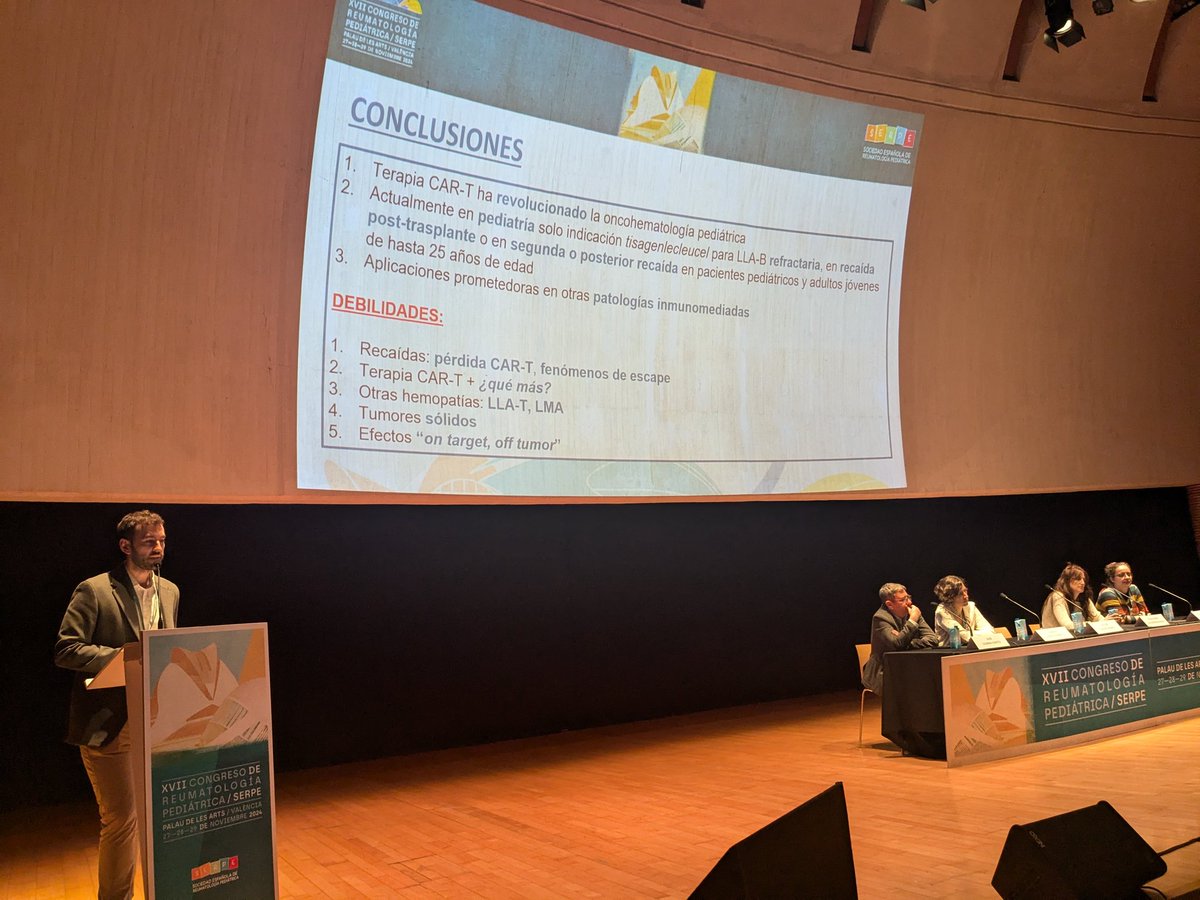 ser_erna's tweet image. Mesa dedicada a Terapia CAR-T en #serpe2024. Técnica, qué comporta, qué esperar y la Dra Alcobendas nos explica si experiencia con un caso pediátrico de #DMJ MDA5 con buena evolución tras recibir CAR-T