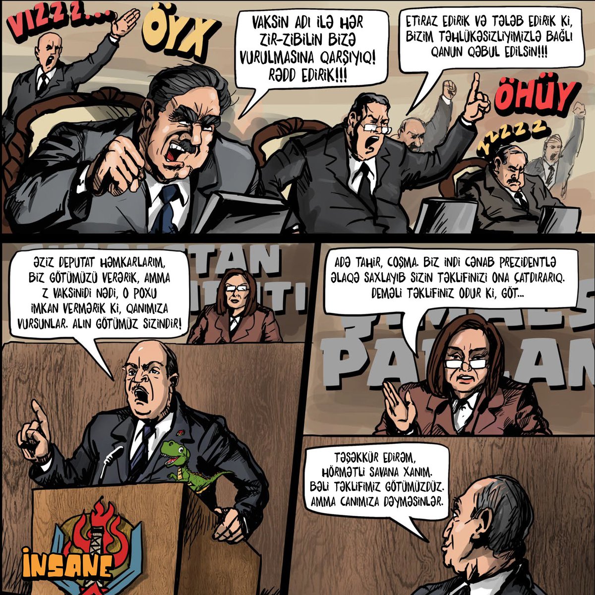 Şimalstan parlamentində deputatlar Z-Vaksininə qarşı etirazlar edirlər. Onlar tələb edirlər ki, peyvəndlənmə kampaniyası deputatlara aid olmasın və bu qərarı dəstəkləyən qanun qəbul edilsin.

Truxilxanın parlamentə reski gəlişi və sonra baş verənlər noyabr sayında! 😱