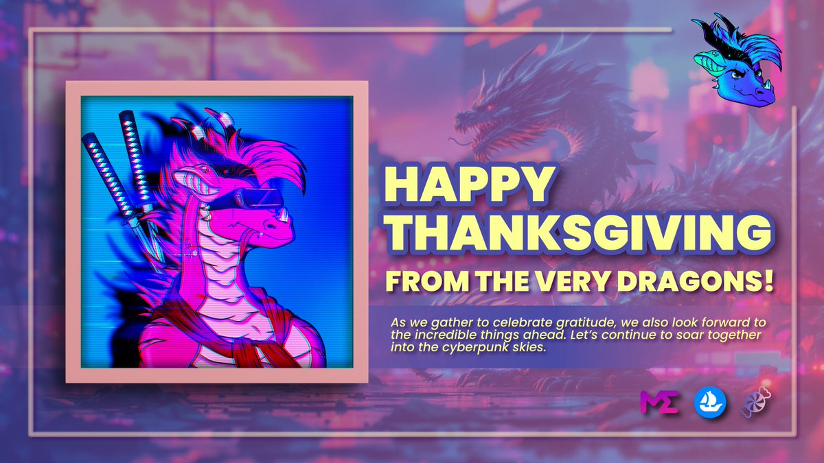 🦃✨ Happy Thanksgiving from The Very Dragons! ✨🐉

Today, we’re thankful for:
🔥 Our amazing community that brings the magic of dragons to life.
🎨 The creativity and talent shared in the Fan-Art Contest.
🌟 The journey we’re building together in the NFT space.

As we gather to