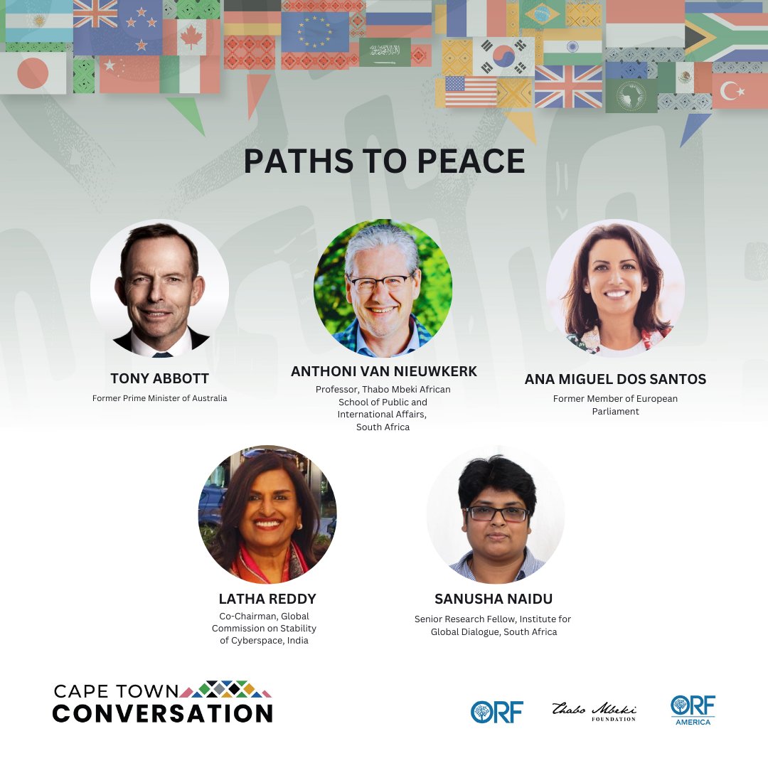 #CapeTownConversation | Paths to Peace

We are live tweeting the session with <a href="/HonTonyAbbott/">Tony Abbott</a>, <a href="/anamiguel1981/">Ana Miguel dos Santos</a>, Anthoni van Nieuwkerk, <a href="/lathareddy51/">Latha Reddy</a> and <a href="/SanushaNaidu/">Sanusha Naidu</a>

Follow this thread for live updates!
—
Watch it live here: x.com/i/broadcasts/1…

<a href="/orfonline/">ORF</a> <a href="/TMFoundation_/">Thabo Mbeki Foundation</a>