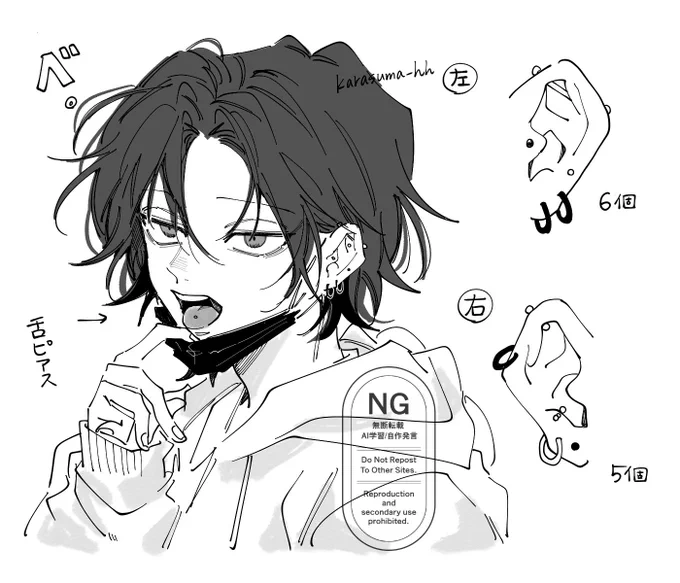 学パロ🌂のピアスの位置についていくつかご質問頂いたので、なぁなぁに描いていたものを整理しました✍️
(⚠️耳アップのピアス位置イラストなので苦手な人方はご注意下さい🙇‍♂️) 