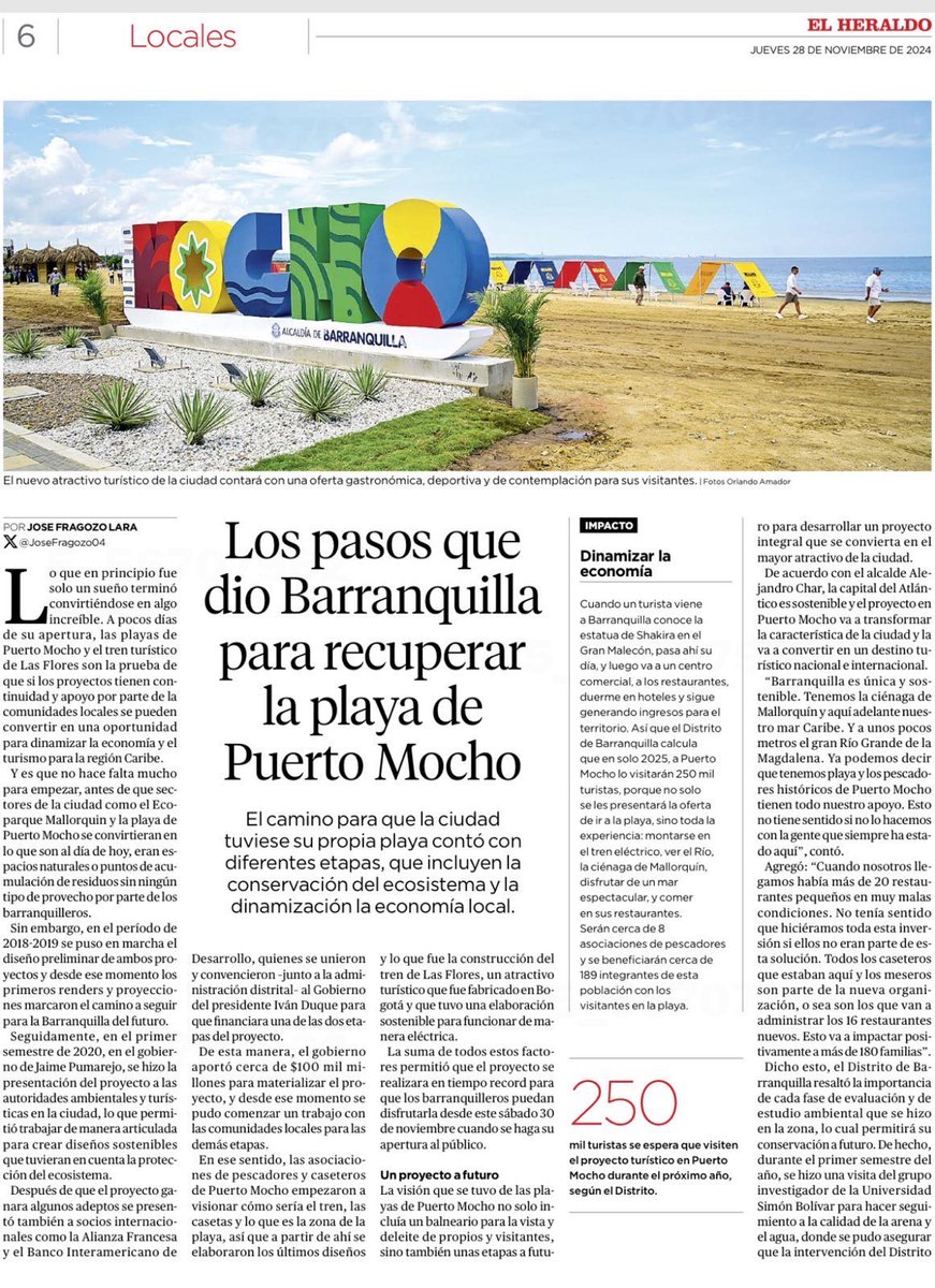 AnaMariaAljure's tweet photo. #Barranquilla tiene playa! 🏖️ 

Desde el año 2.008 la @alcaldiabquilla empezó a diseñar una hoja de ruta para constituirse en un destino turístico que la llevaría a tener su propia playa; Puerto Mocho. 🌊

🚆Gente, nos vemos el sábado 👏🏻