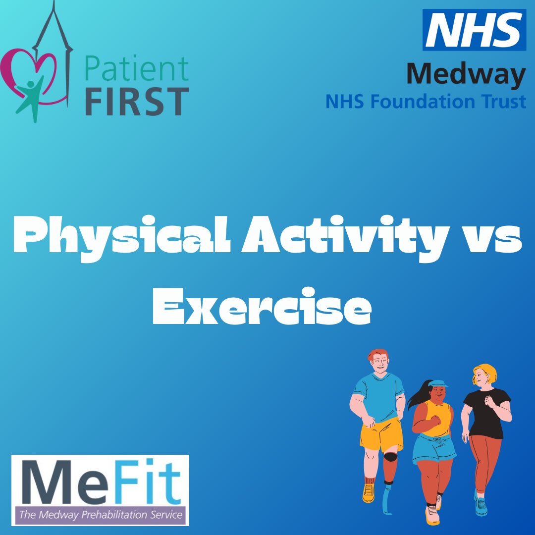 MedwayPrehab's tweet photo. Physical Activity vs Exercise!
Unfortunately, walking around the shops and doing housework does not count towards you 150 minutes of exercise per week! However, incorporating a daily walk into your routine will help to improve your lung and heart function!🤍💙 https://t.co/QUa7ilKxA9