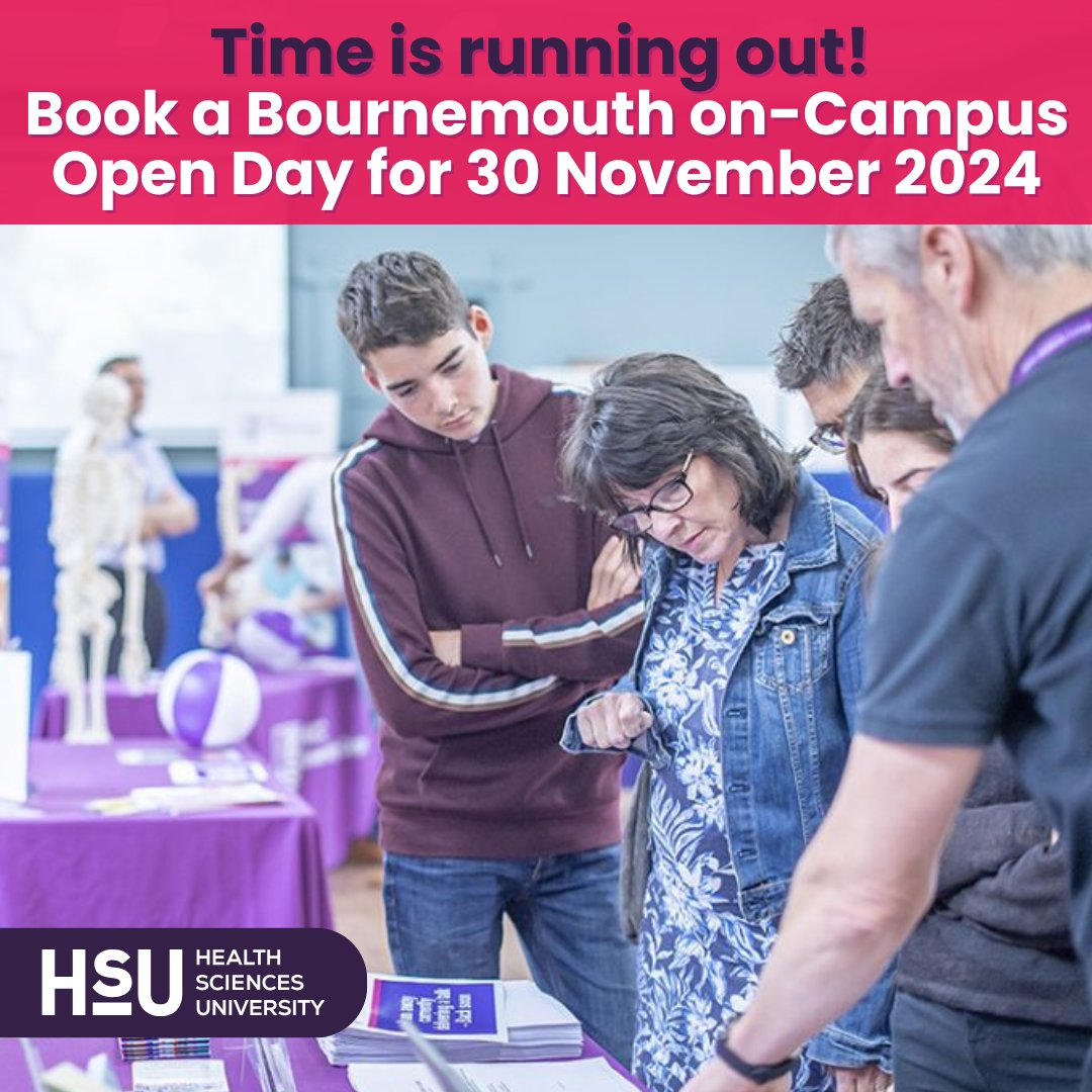 Health Sciences University | HSU (@healthsciuni) on Twitter photo ⏳ Don’t Miss Out! Join us for an #OpenDay this Saturday, 30th November 2024! ⏳
Visit <a href="/HealthSciUni/">Health Sciences University | HSU</a> at our #Bournemouth Campus—Parkwood Road, BH5 2DF—to connect with our academics, explore exciting courses, & get answers to your Qs.
Tour our state-of-the-art facilities & hear ⏳ Don’t Miss Out! Join us for an #OpenDay this Saturday, 30th November 2024! ⏳
Visit <a href="/HealthSciUni/">Health Sciences University | HSU</a> at our #Bournemouth Campus—Parkwood Road, BH5 2DF—to connect with our academics, explore exciting courses, & get answers to your Qs.
Tour our state-of-the-art facilities & hear