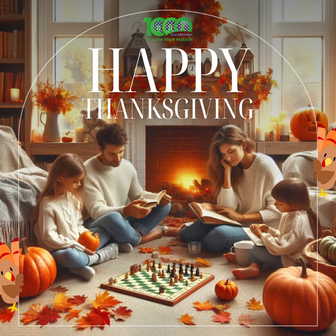 Gratitude is the ultimate strategy for success, on and off the board. Wishing you a Thanksgiving filled with thankfulness and winning moves! 🦃♟️

#HappyThanksgiving #1000GM #GratefulChess