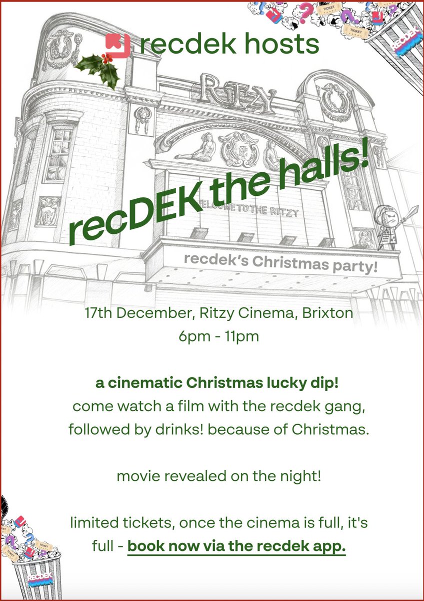 When was the last time you went to the #cinema? Revisit a classic this #Christmas and experience a #film where it was meant to be seen, on the big #screen.

<a href="/recdekapp/">recdek</a>'s latest event is on the 17th, RSVP's are now live.