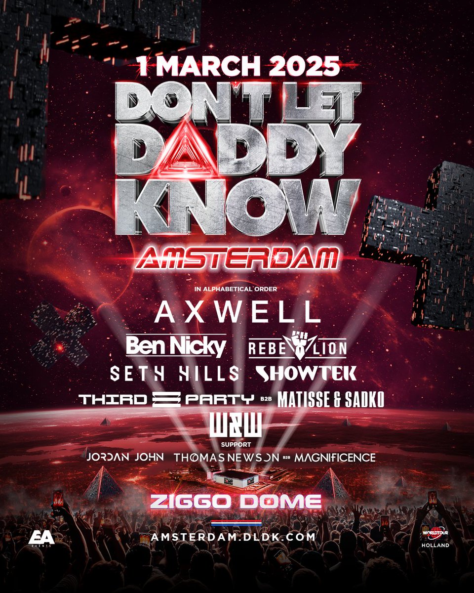 DON'T LET DADDY KNOW (@dldk_official) on Twitter photo AMSTERDAM 🇳🇱 This is the FULL LINE-UP for #DLDK Amsterdam 2025, which takes place on March 1st 2025 at the Ziggo Dome! ✨
🎟 Tickets are on sale now: amsterdam.dldk.com AMSTERDAM 🇳🇱 This is the FULL LINE-UP for #DLDK Amsterdam 2025, which takes place on March 1st 2025 at the Ziggo Dome! ✨
🎟 Tickets are on sale now: amsterdam.dldk.com