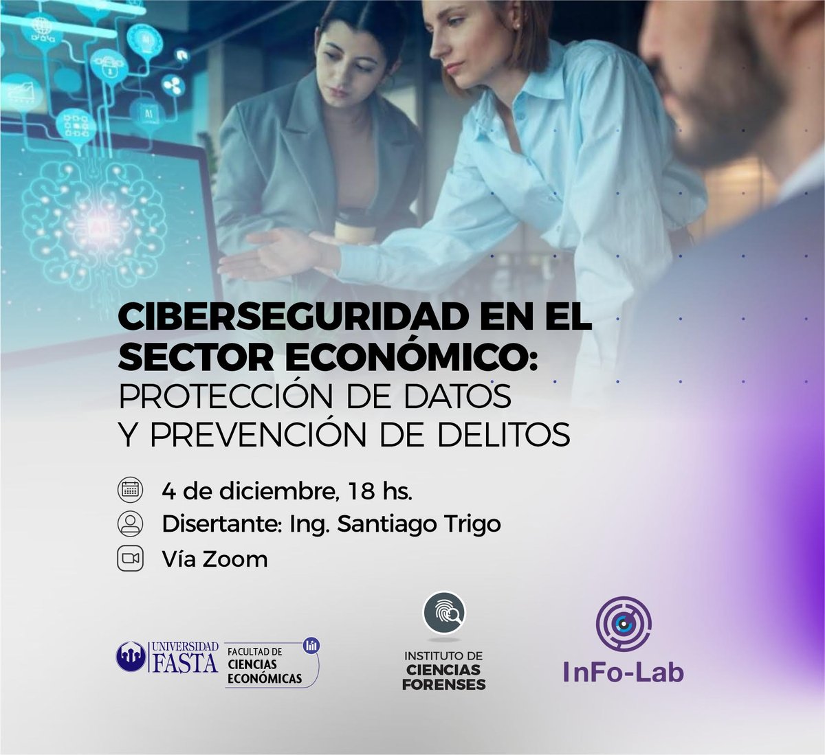 #CHARLA VIRTUAL l Ciberseguridad en el Sector Económico: Protección de Datos y Prevención de Delitos 🌐
📅 4/12
🕕 18m hs
🎤 Ing. Santiago Trigo
💻 Modalidad: Virtual
🖊️ Inscripciones abiertas: docs.google.com/forms/d/e/1FAI…