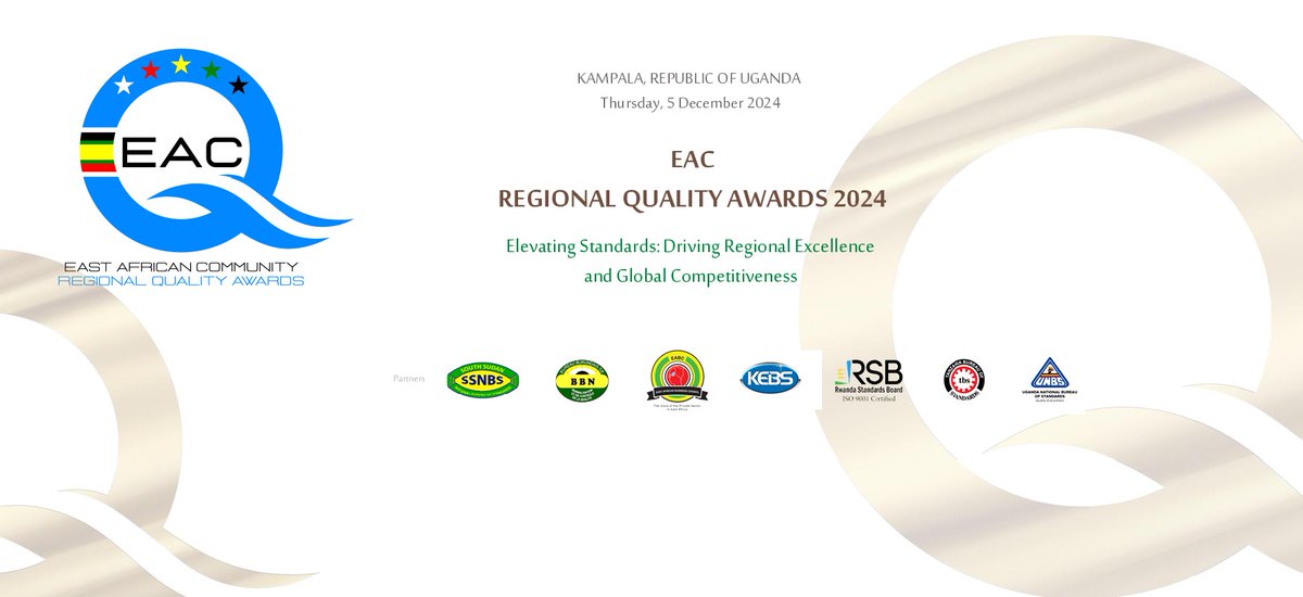 EAC MARKUP (@eacmarkup) on Twitter photo Coming up...
The 2nd edition of the East African Community (EAC) Regional Quality Awards to be held in Kampala, Uganda on Thursday, 5 December 2024.
See more details here: eacmarkup.org/flagship-event……
<a href="/UNBSug/">UNBS</a> , <a href="/EUinUG/">EU in Uganda</a> , <a href="/jumuiya/">East African Community</a> , <a href="/EABCjumuiya/">East African Business Council</a> , <a href="/ITCnews/">International Trade Centre (ITC)</a> Coming up...
The 2nd edition of the East African Community (EAC) Regional Quality Awards to be held in Kampala, Uganda on Thursday, 5 December 2024.
See more details here: eacmarkup.org/flagship-event……
<a href="/UNBSug/">UNBS</a> , <a href="/EUinUG/">EU in Uganda</a> , <a href="/jumuiya/">East African Community</a> , <a href="/EABCjumuiya/">East African Business Council</a> , <a href="/ITCnews/">International Trade Centre (ITC)</a>