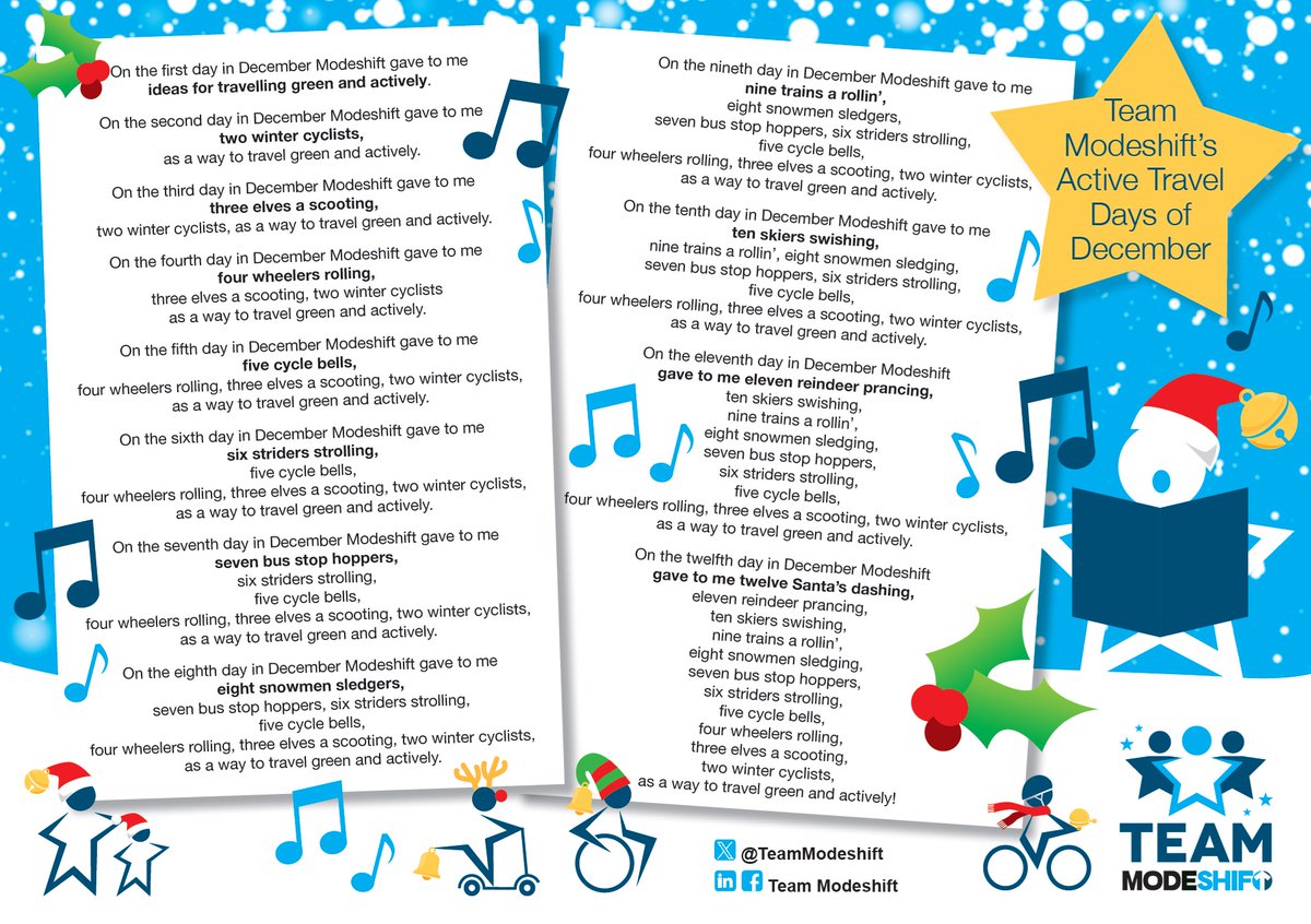 It's time to grab those elf ears, Santa hats, reindeer antlers, winter woollies &amp;  join <a href="/TeamModeshift/">Team Modeshift</a> #ModeshiftActiveTravelDecember to stroll, roll, wheel, scoot, ride, hop, jump, swish, prance, dash &amp; sing along on your school journey!
Find out more at modeshift.org.uk/modeshift-news…