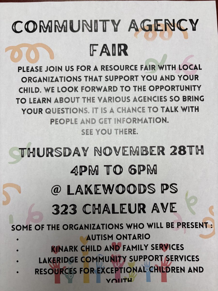 🌟 Join Us Tonight! 🌟
Don’t miss the Community Agency Fair at Lakewoods! Explore a wide range of local organizations with resources and support
📅 When: Tonight from 4-6pm
📍 Where: Lakewoods PS
Come connect, learn, and discover the amazing support available in our community.
