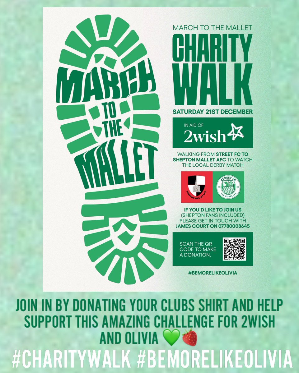 AS_FootyReview's tweet image. 🚨💚 ALL NON LEAGUE CLUBS 💚🚨 Please get intouch with myself, @BurrJon12922 @bradders137 and @fcstreet about donating a shirt for the walkers to wear on the “March to the Mallet” on the 21st Dec for #2Wish💚 and #BeMoreLikeOlivia🍓 already amazing support from so many clubs,…