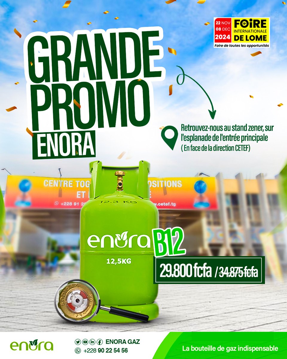 EnoraGaz's tweet photo. Ça pourrait vous intéresser 🥰.

📍Retrouvez-nous au stand Zener sur l'esplanade en face de la direction CETEF

https://t.co/95BNQNeMyH

#Enoragaz #Tgtwittos #FoireTogo2000 https://t.co/RM6N6ID1FO