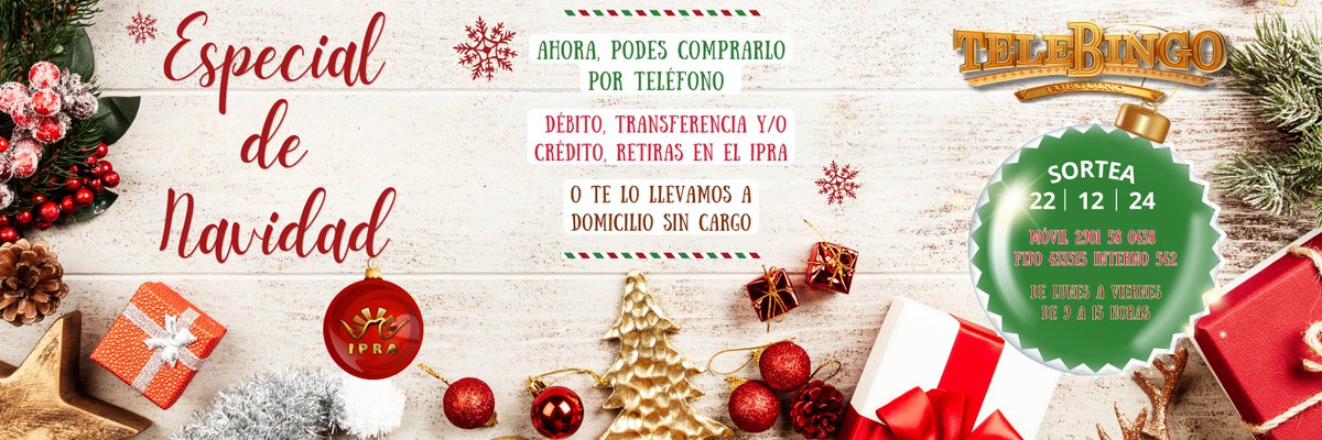 ipratdf's tweet image. #Ahora también Podes comprar tu #carton del #EspecialDeNavidad del #TelebingoFueguino con un sólo llamado al 02901 15-58-0438 - y/o fijo 433515 Int. 542 de lunes a viernes de 9 a 1530 horas,
Retira en el #Ipratdf #ushuaia #riogrande o te lo llevamos a domicilio.