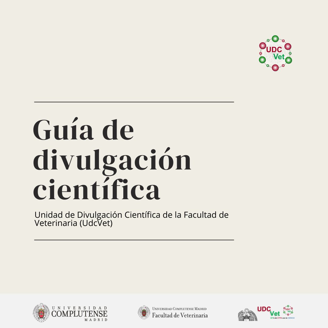 UdcVet's tweet photo. 📢📢 Tienes una idea para divulgar sobre tu #investigación? Tienes una historia interesante que contar desde @VeterinariaUCM? Para animarte/ayudarte hemos hecho una breve #GuíaDivulgaciónCientífica, toda la info aquí: https://t.co/gXlTLzrOza 

✨️Descarga ya la #GuíaUDCVetUCM!!! https://t.co/vWcUZNlBGP