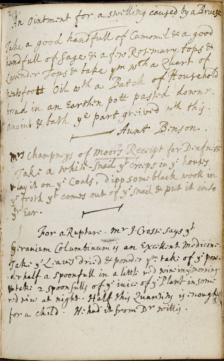 17thC medical recipe books were often handed down through generations, with contributions from different #family members. This recipe for an ointment for a swelling caused by a bruise is credited to Aunt Benson. Check out our exhibition! history.rcp.ac.uk/exhibitions/he…
#EYAfamily