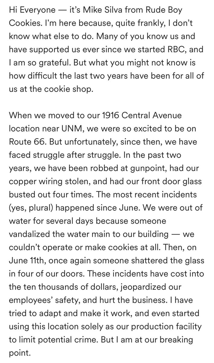 MrDougPeterson's tweet photo. Rude Boy Cookies is leaving Central due to persistent crime &amp; vandalism. They are just the latest business to abandon the corridor because @MayorKeller won’t let @ABQPOLICE #EnforceTheLaw . #FireTim Why do we all pay taxes, @Lara_Listens ? @ABQEconDev @CABQEconDev @cabq @cabqacs https://t.co/88m4W0xZAr