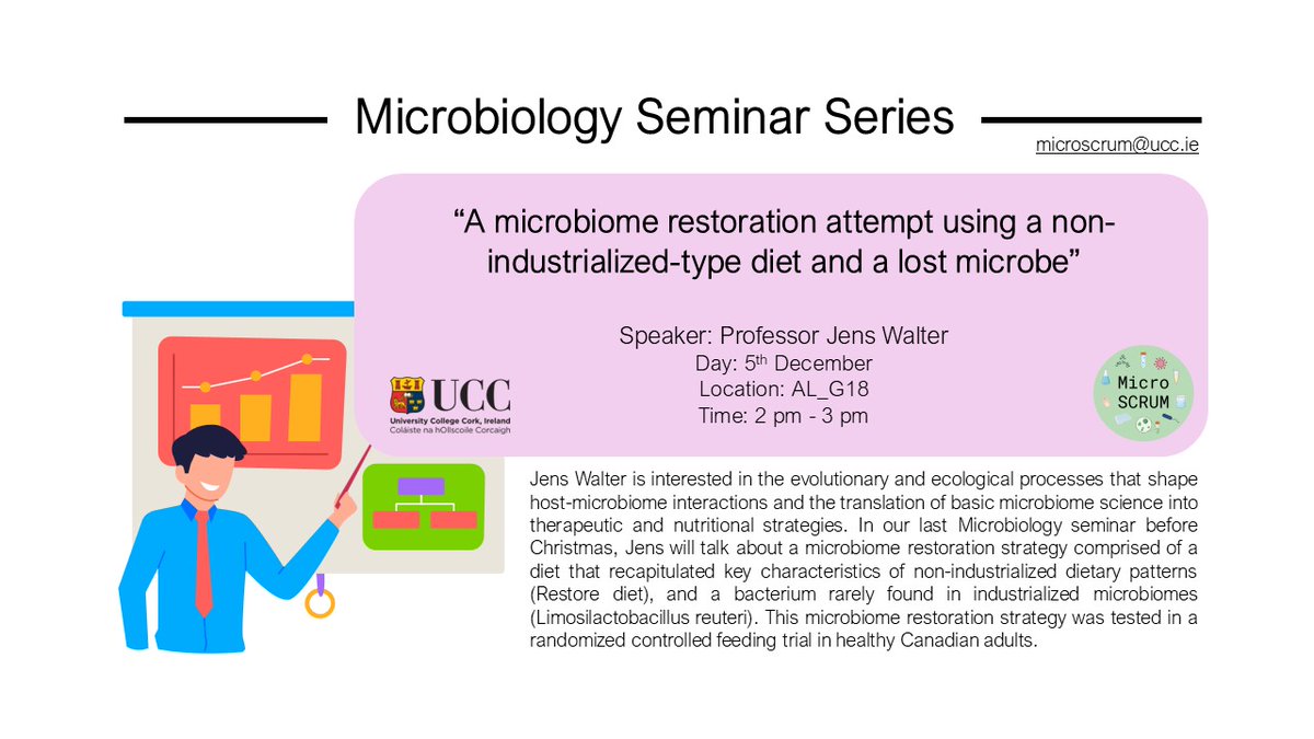 microSCRUM (@micro_scrum) on Twitter photo We are very excited and honoured to have Prof. <a href="/JensWalter15/">Jens Walter</a> delivering our final School Seminar of 2024. Jens will tell us about attempts to restore a microbiome of 'non-industrialized' type diet. <a href="/UccMicrobiology/">Microbiology UCC</a> <a href="/Pharmabiotic/">APC Microbiome Ireland</a> <a href="/MicroPGUCC/">UCC Microbiology Postgrad Committee</a> <a href="/UCCResearch/">UCC Research</a> <a href="/SEFSUCC/">SEFS<a href="/UCC/">UCC Ireland</a></a> @UCC We are very excited and honoured to have Prof. <a href="/JensWalter15/">Jens Walter</a> delivering our final School Seminar of 2024. Jens will tell us about attempts to restore a microbiome of 'non-industrialized' type diet. <a href="/UccMicrobiology/">Microbiology UCC</a> <a href="/Pharmabiotic/">APC Microbiome Ireland</a> <a href="/MicroPGUCC/">UCC Microbiology Postgrad Committee</a> <a href="/UCCResearch/">UCC Research</a> <a href="/SEFSUCC/">SEFS<a href="/UCC/">UCC Ireland</a></a> @UCC