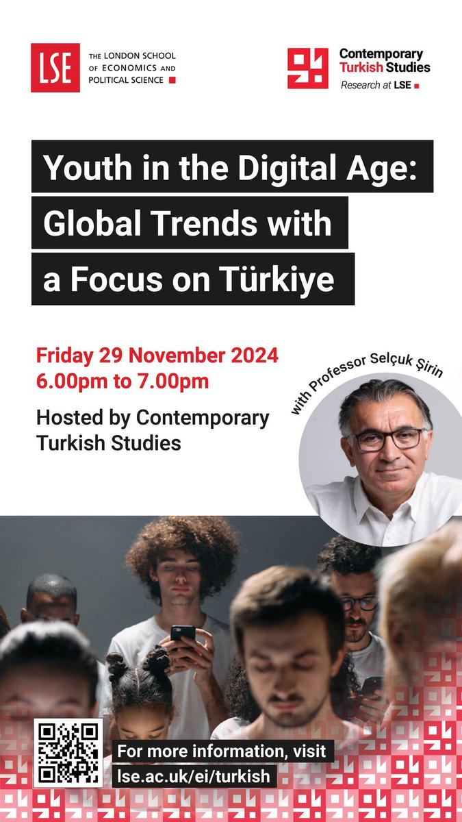 selinnasi's tweet photo. 📣Join us this Friday, Nov 29, at the LSE campus to hear Prof. Selçuk Şirin discuss how digital technologies and social media shape adolescent identity development.
Don’t miss this insightful talk!
@SelcukRSirin @ygursoy @LSEEI @LSEnews #LSETurkey https://t.co/Co7eG1XotV