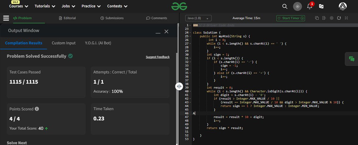 dashhcoder's tweet photo. Day 8/160 of GFG 160   
Problem: Implement Atoi✅ 
#gfg160 #geekstreak2024
@geeksforgeeks https://t.co/6OEeO5j055