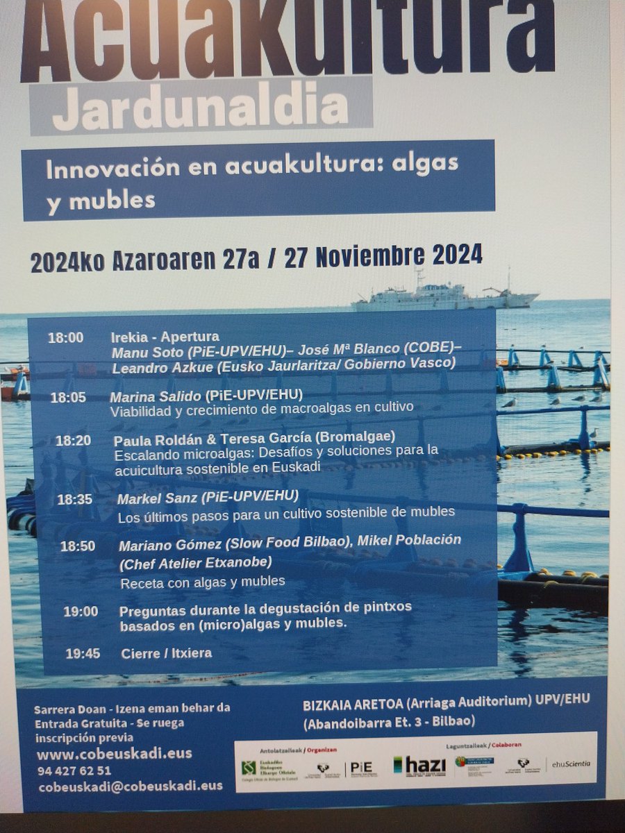 manusotolopez's tweet photo. Atzo akuakultura jardunaldia ospatu genuen. 11 urte @pie_upvehu eta @COBEuskadi ren elkarkanean eta akuakultura lantzen. Eskerrik asko txef Mikel Poblacion, @SlowFood , @EHUzientzia , @bromalgae. @Gob_eus @upvehu https://t.co/BPCipHgJPQ