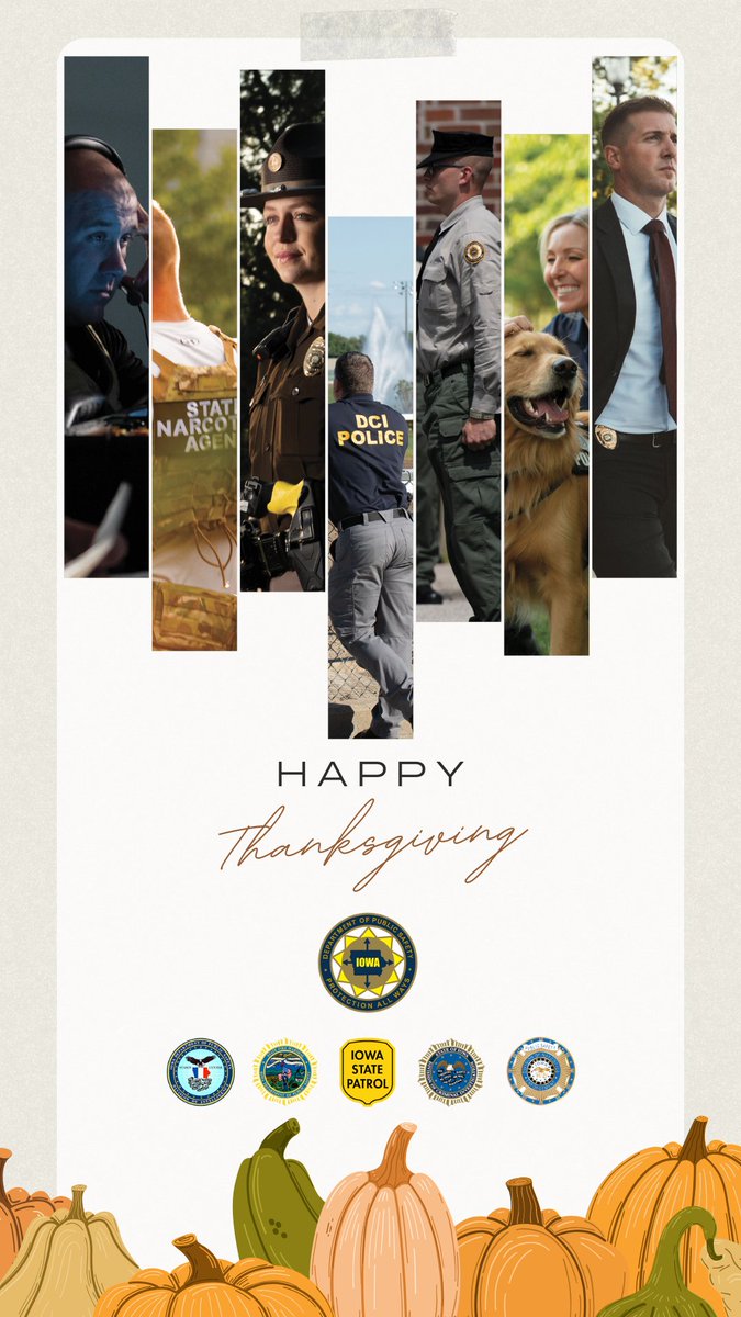 IowaDPS's tweet photo. We at DPS wish everyone a safe and happy Thanksgiving! Remember to stay alert on the roads as you travel for the holiday and enjoy your time with loved ones. 🦃

#IowaDPS #HappyThanksgiving https://t.co/oFdSwsoq7L