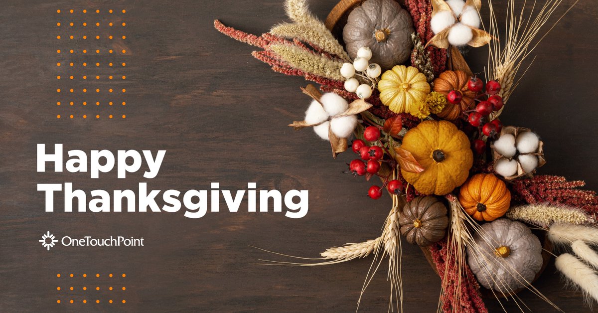 OneTouchPoint's tweet photo. Our many thanks and gratitude go out to our valued customers and team members at OTP.
 
Wishing you and your families a safe and Happy Thanksgiving! https://t.co/tfMnCOaCXE