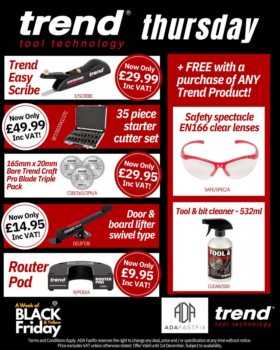 ADAFastfix's tweet image. 🔥 Trend Tools Thursday: The Black Friday Deals Keep Going!

🔧 It’s Trend Tools Thursday—grab unbeatable savings on top-quality tools before they’re gone!

Shop Now: adafastfix.co.uk/Products/Trend…
Expires: 01/12/2024

🚚 #ADADelivers
#BlackFriday | #TrendTools