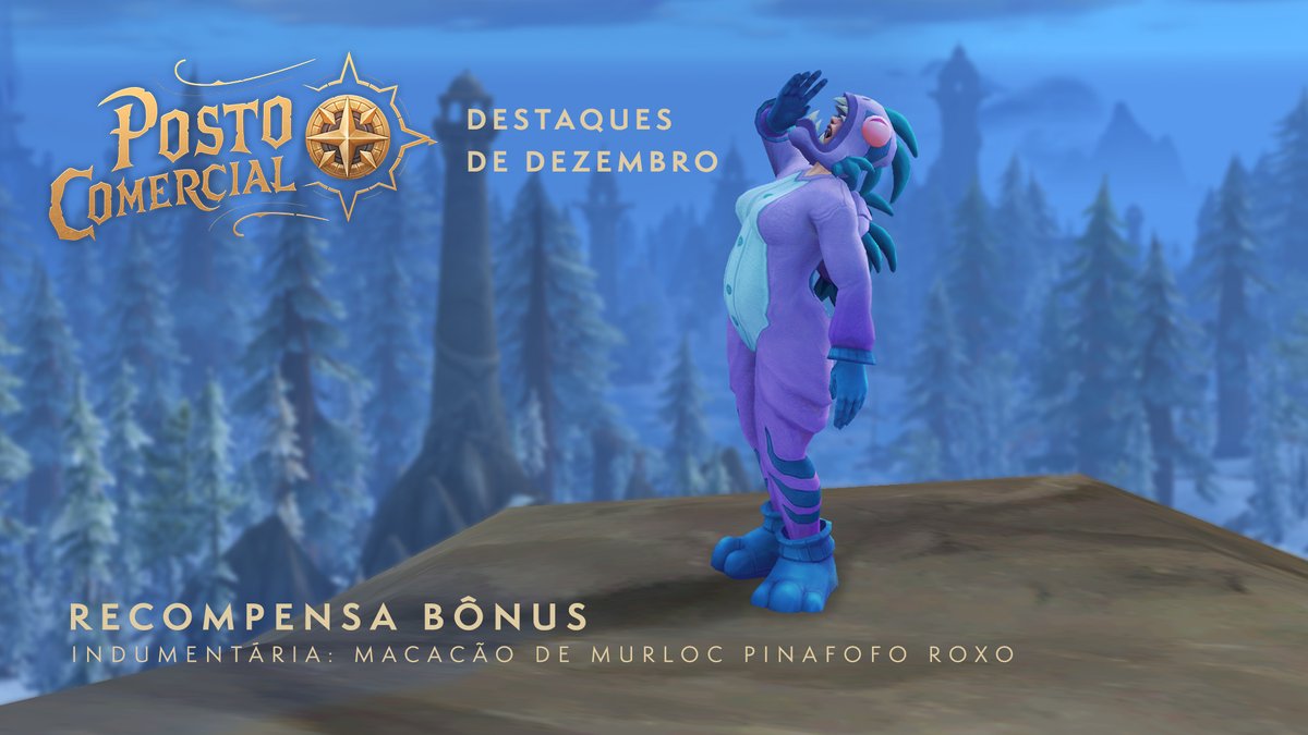 WarcraftBrasil's tweet photo. É um frenesi de delícias festivas no Posto Comercial em dezembro!

🫧 Indumentária Macacão de Murloc Pinafofo Roxo
🎁 Animador GG
🛡️ ��gide de Yuletide
❄️ Protetores de orelha do Lobo do Gelo
🎉 E muito mais! https://t.co/wz4YUABtbc