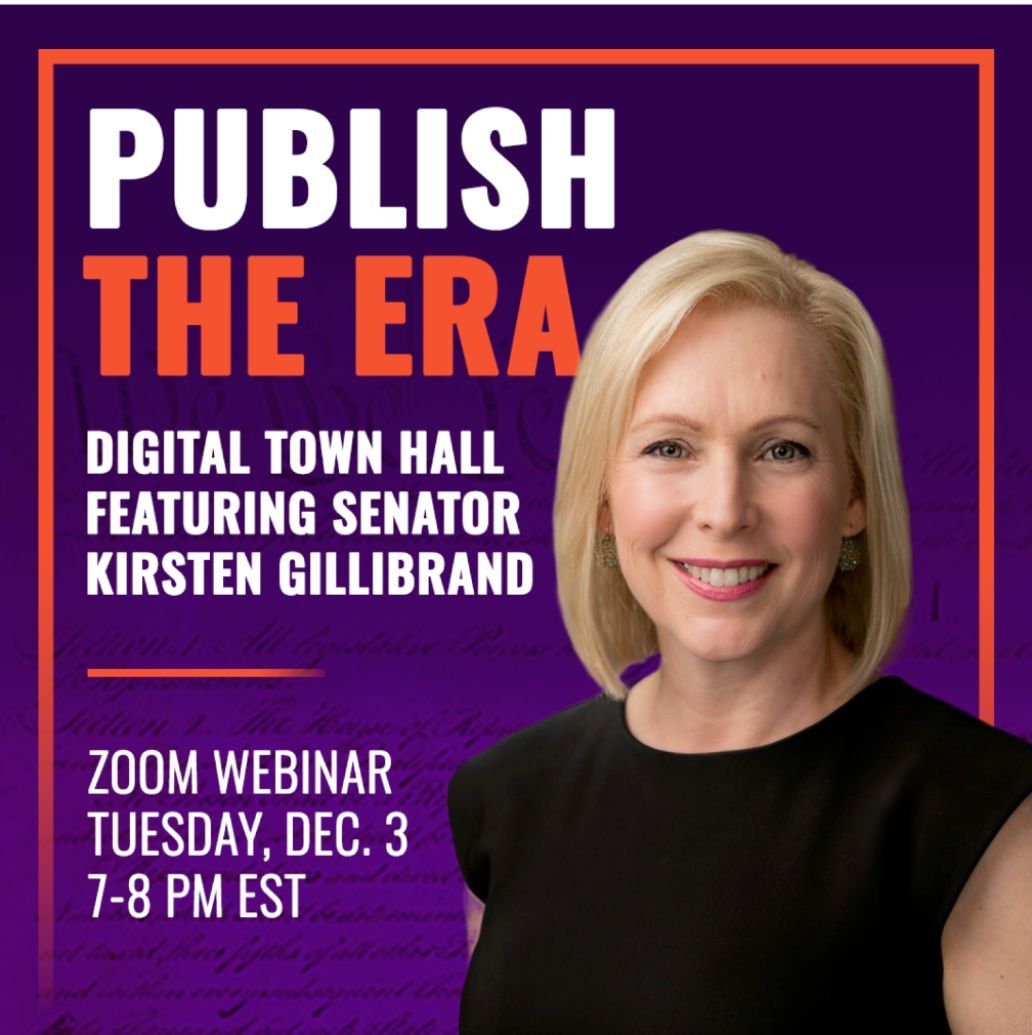 Register for the Biden Publish the ERA Digital Town Hall Featuring <a href="/SenGillibrand/">Kirsten Gillibrand</a> and hosted by the Biden Publish the ERA Alliance! RSVP at the link below to be part of this critical moment in history #BidenPublishTheERA #ERANow 

buff.ly/4iaIhCf