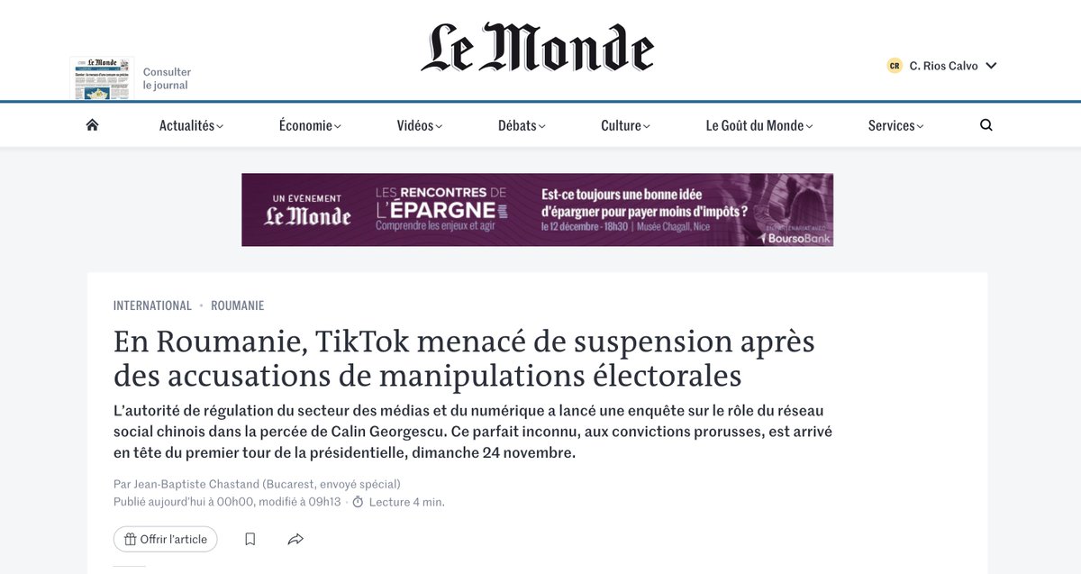 📌 ¿Cómo un candidato presidencial, ultra y prorruso, en Rumania gana la primera vuelta de las elecciones  sin haber hecho un sólo mitin, poca campaña en la calle y escasas apariciones en televisión.

Hay que mirar a Tik Tok. Rumania investiga el pago a influencers a cambio de