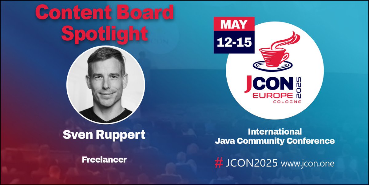 jcon_conference's tweet photo. Meet our #JCON #ContentBoard
Today's 4 pm spotlight: @SvenRuppert
Coding since '96 with knowledge of #Java #Kotlin and #DevSecOps, he's an awesome IT Consultant.
He also has his passion for being a #Speaker and #Bushcrafter
Say hello and hope for a high vote from him ;)
Submit by Nov 29 ๐ https://t.co/D6AKPxgA9E
#JCON2025 #CFP #Java