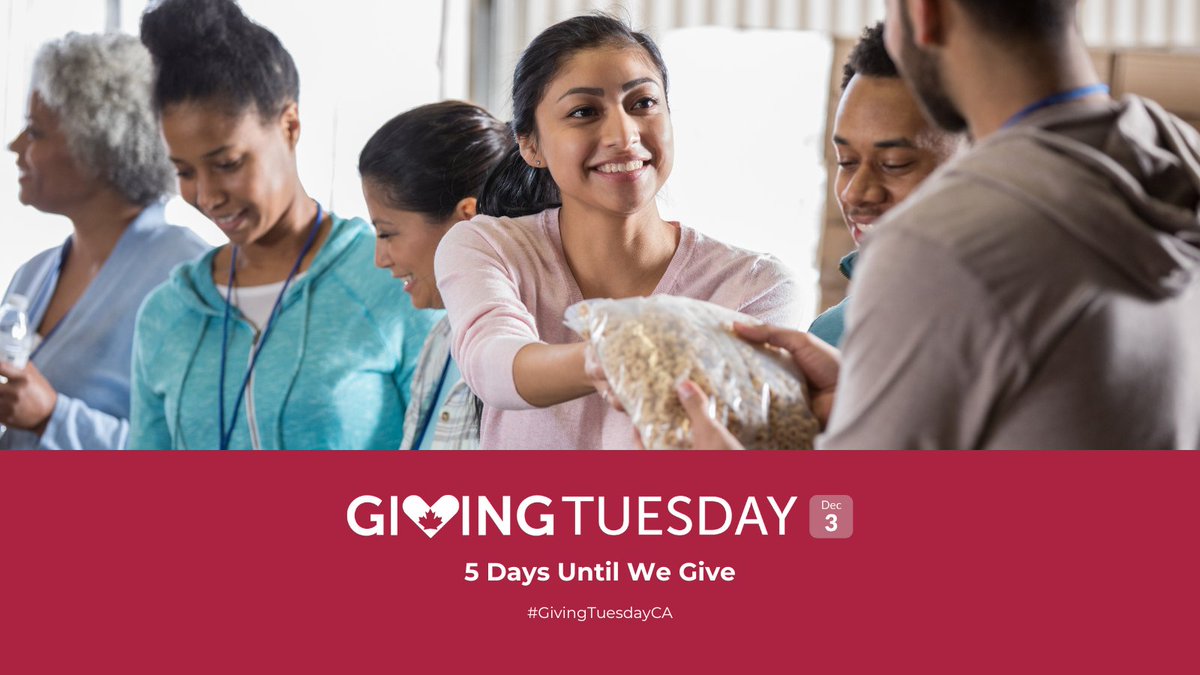 The countdown is on. Only five more days until #GivingTuesdayCA! A day to come together and unite through generosity. Join us for this global generosity movement, cofounded by @CanadaHelps.