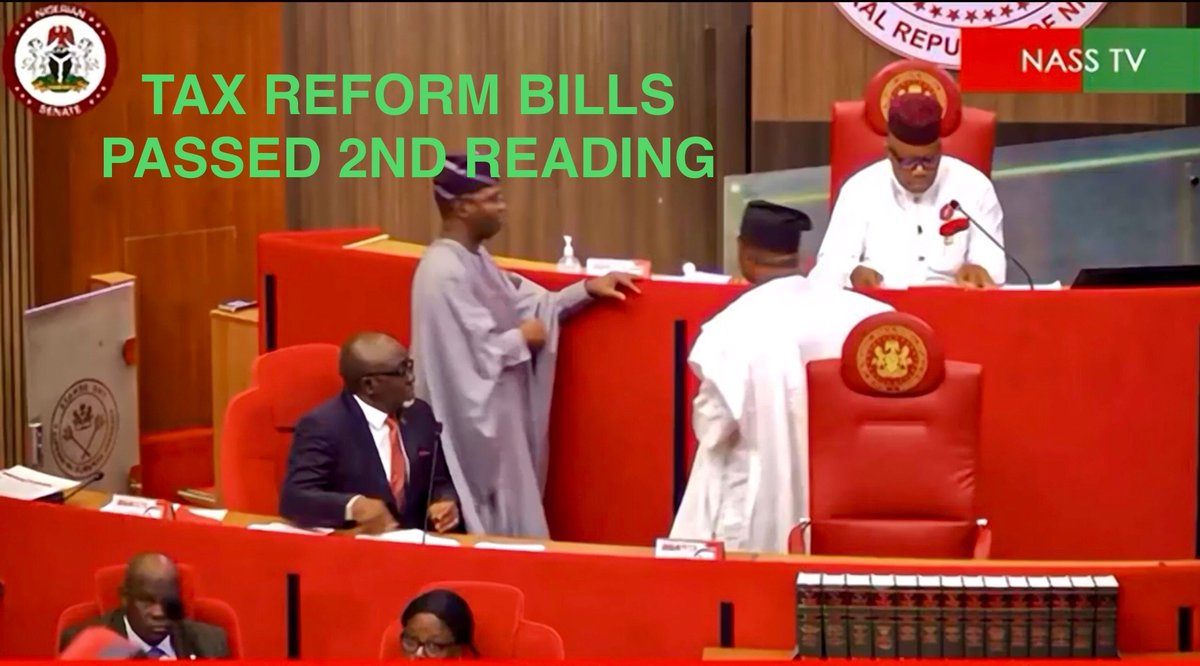 taiwoyedele's tweet photo. We are pleased to note that all the tax reform bills have passed Second Reading at the Senate and now referred to the Committee on Finance for the next legislative actions. This provides an opportunity for further engagements and stakeholder inputs, including public hearing.

Watch: https://t.co/DFLevRhoDq