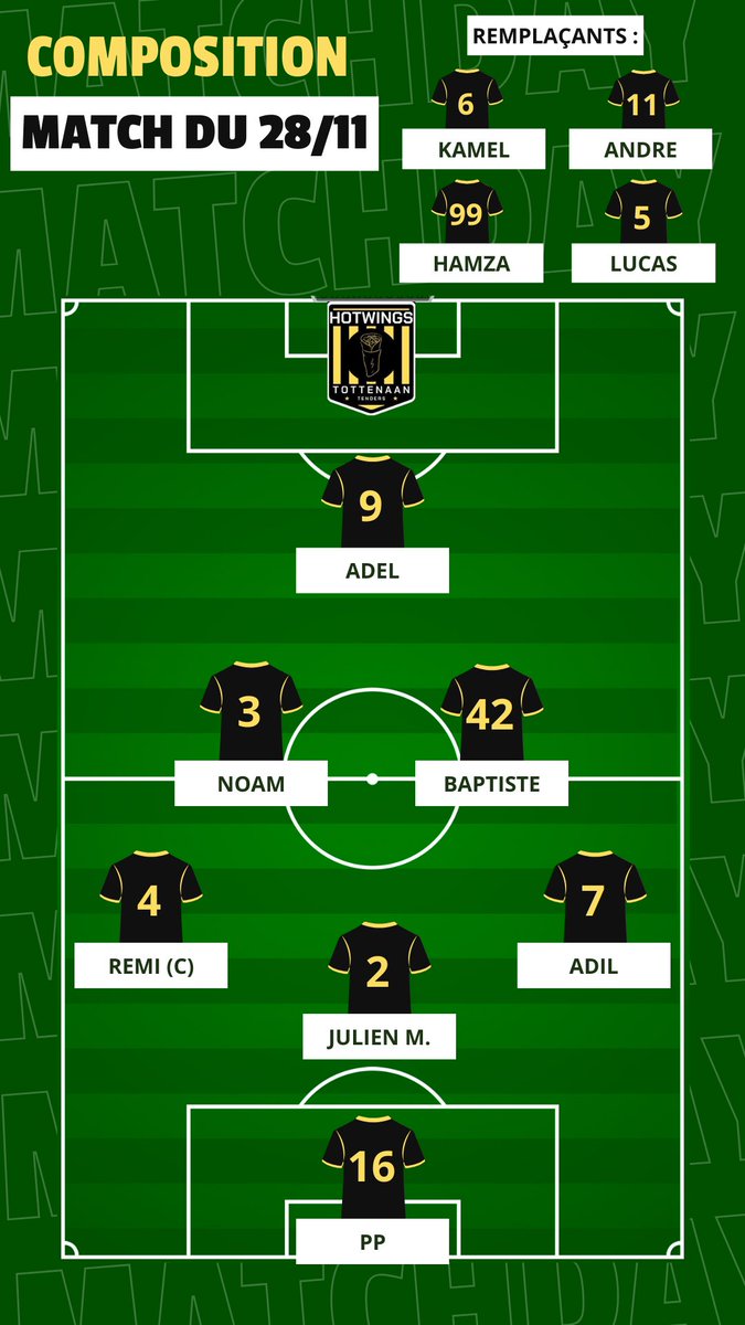 Tottenaan's tweet photo. 🚨 Alerte Compo 🚨
Voici la composition de l'équipe pour affronter les deuxièmes de cette poule C ⚔️
Première titularisation pour Adil , jeune talent issu de notre centre de formation. 🎓
Sera-t-il à la hauteur pour ce match de haute intensité ? ⚫️🟡
#THASP https://t.co/GVgalZ89dQ