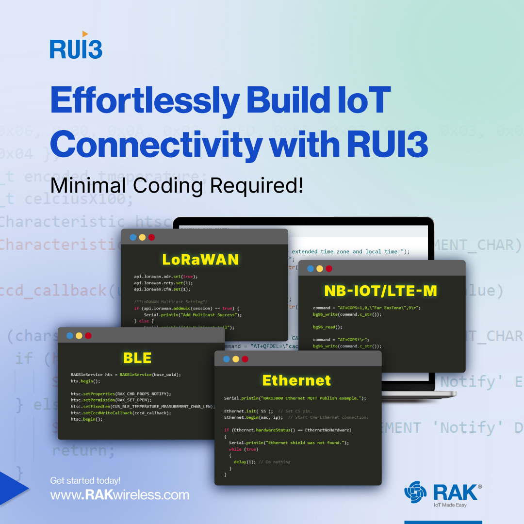 What if building #IoT devices was simpler and more versatile?

You can do this with #RUI3, a development platform that makes it easy to build powerful IoT solutions. While it supports LoRaWAN® for long-range communication, it doesn't stop there! RUI3 also works with other