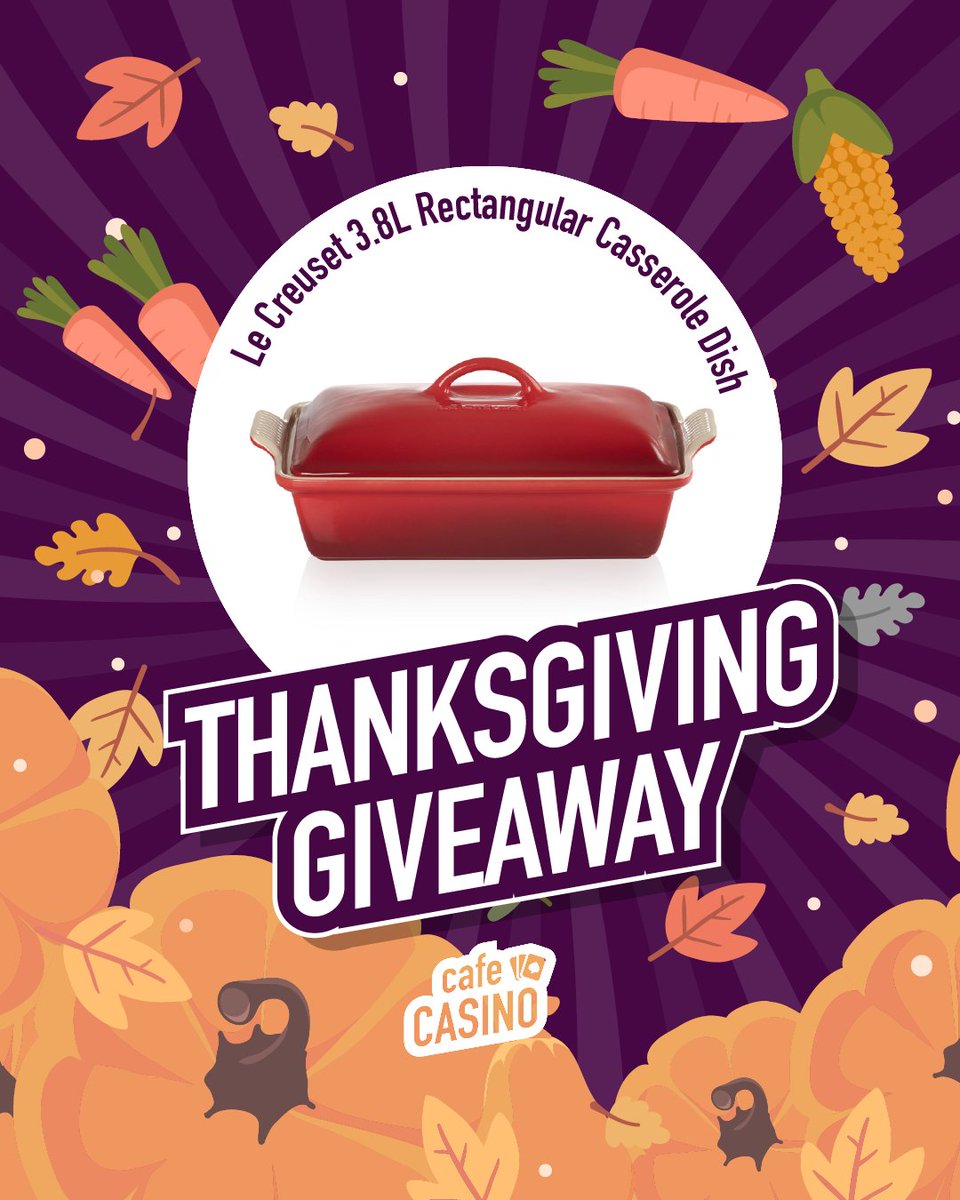 Happy Thanksgiving 🥳

Get a chance to win... a Le Creuset 3.8L Rectangular Casserole Dish in Cerise ☕️

➡️ Follow <a href="/CafeCasinoLV/">Cafe Casino</a>
➡️ Like &amp; RT the post
➡️ Tag as many friends as you can 

1 winner announced on the 4th of December - US residents only 🗓️

#giveaway #contest #win