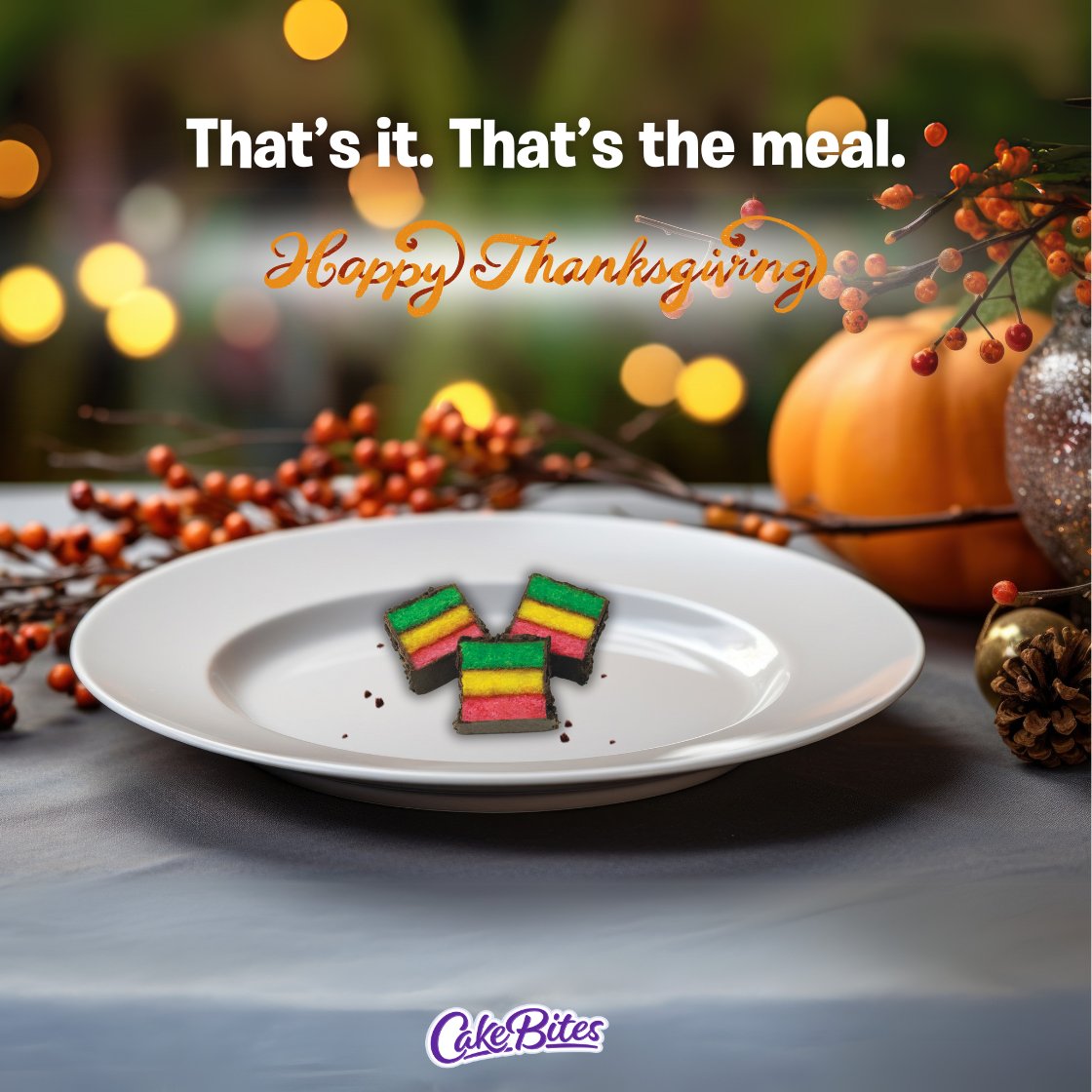 lovemycakebites's tweet photo. We've waited all year for this feast! Happy Thanksgiving Cakemates! 🦃🍁 #cakebites #minicakes #rainbowcookiekings https://t.co/ADxjQcChBk
