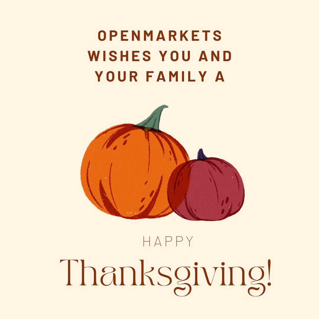 _OpenMarkets's tweet image. Grateful for our amazing team, incredible customers, and the opportunities we’ve had to grow and succeed together this year. OpenMarkets wishes you and your loved ones a warm and wonderful Thanksgiving!

#OpenMarkets #Thanksgiving #HealthcareIT