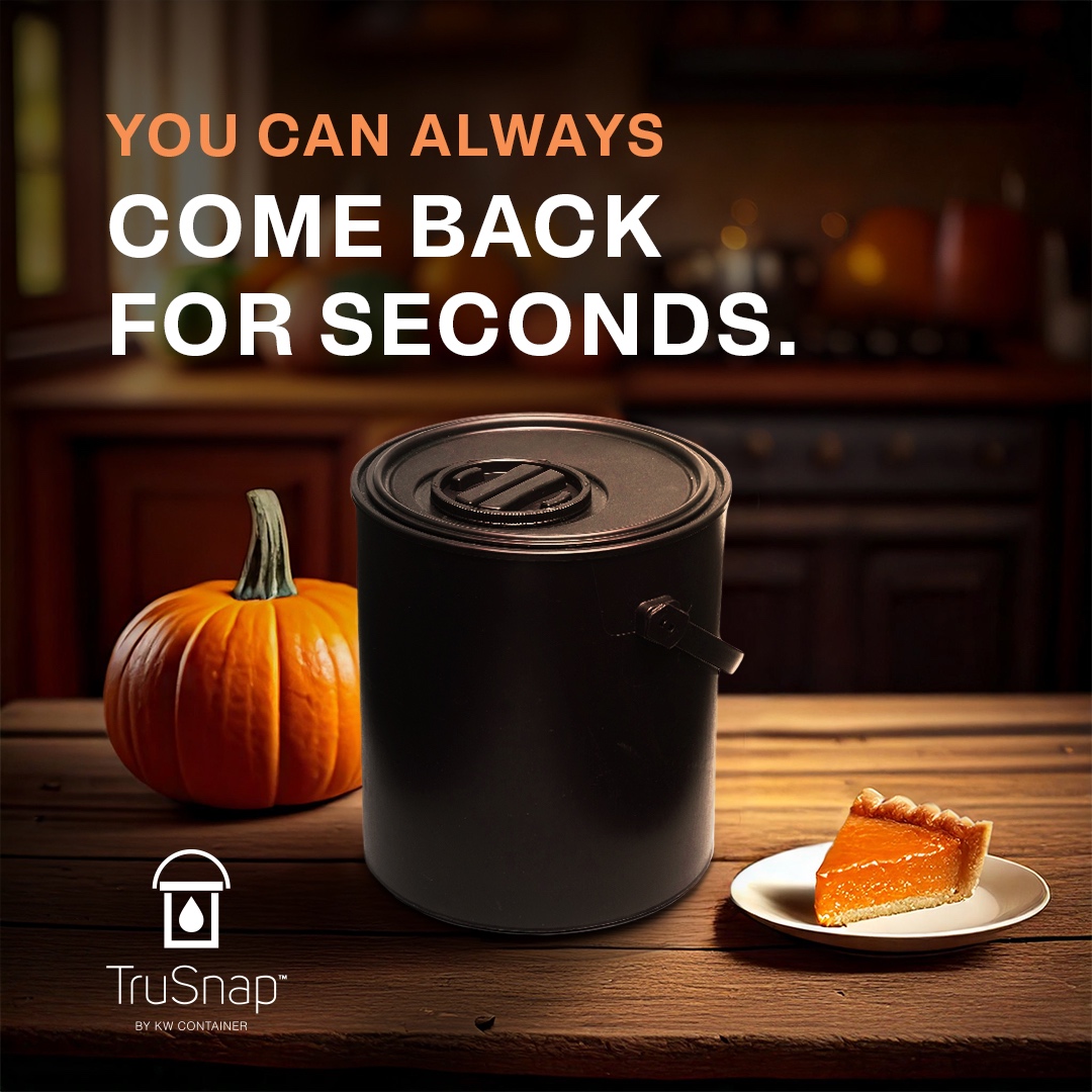 KWContainer's tweet photo. This Thanksgiving, you can be grateful you get a break from painting. But afterward, you can come back to it knowing that your paint and coatings will still be fresh, thanks to TruSnap™ from KW Container. 

#KWContainer #TruSnap #FreshPaint #TripleLockSeal #HappyThanksgiving https://t.co/oWj30MJWPy