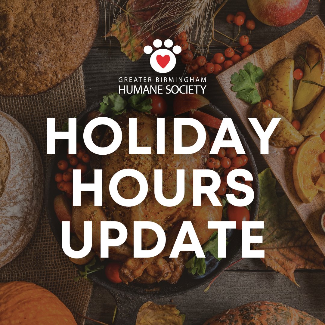 TheGBHS's tweet photo. The GBHS Adoption Centers and GBHS Animal Care and Control will be closed to the public November 28th-29th in observance of the Thanksgiving holiday. We will resume regular operating hours on Saturday, December 30th. 🍂 https://t.co/SjpeOrCC0q