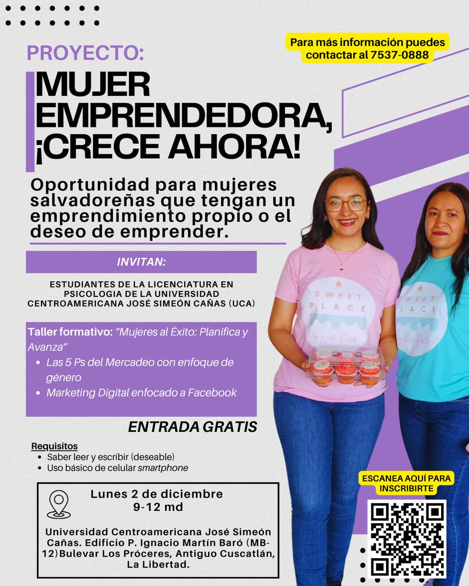 valeeratata's tweet photo. ¡Hola a todas!🫡🫂

En esta ocasión les quería invitar a participar en este taller formativo parte del proyecto: Mujer Emprendedora, ¡Crece Ahora! 
INSCRIPCIONES‼️ por medio de este enlace:
https://t.co/BhAdcppzl5
ENTRADA GRATIS: Incluye diploma de participación👩‍🎓📚 y refrigerio https://t.co/q0DhiY17ES