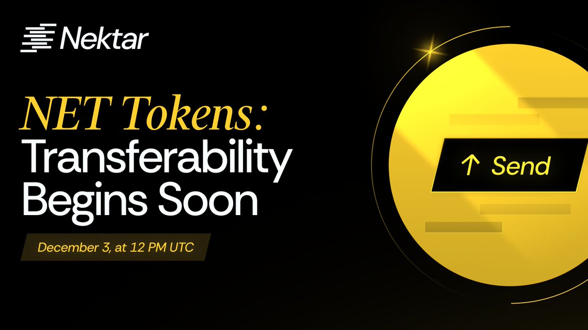 nektarnetwork's tweet photo. 1/ NET Tokens: Transferable Starting Next Week

Starting December 3rd at 12pm UTC, NET tokens become transferable, enabling token holders to utilize them across the Nektar ecosystem. This update unlocks new opportunities for engagement and flexibility within Nektar’s ecosystem! https://t.co/me0ylOfhcH